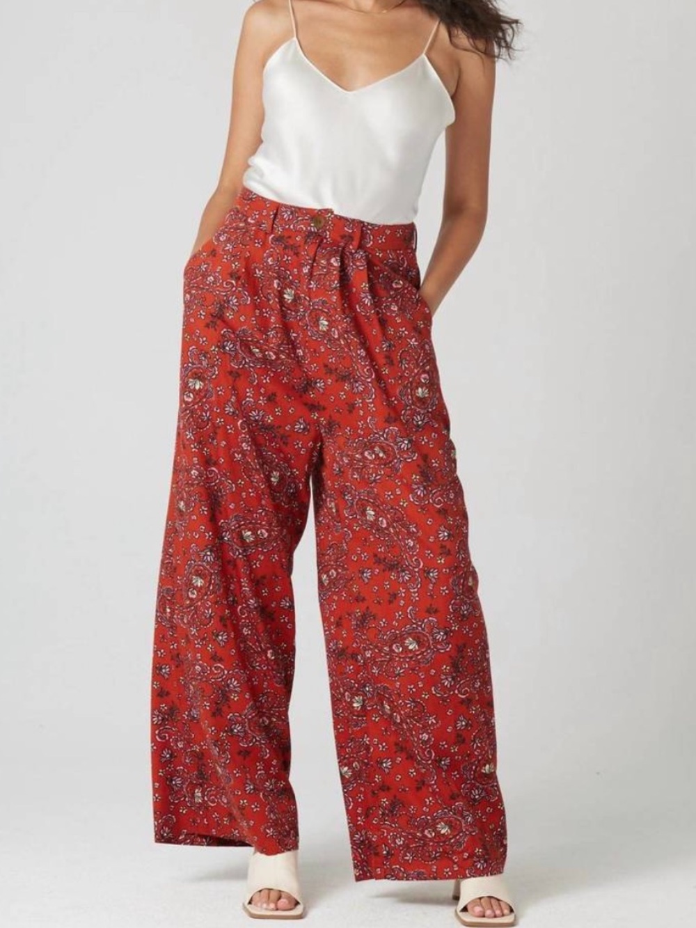 NEW BILA77 curson wide leg high rise lightweight boho pants in baked clay small